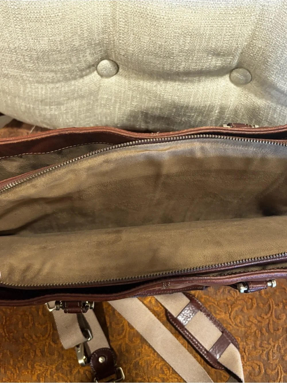 Brown Leather Liz Claiborne  Weekender Bag with Canvas Strap
